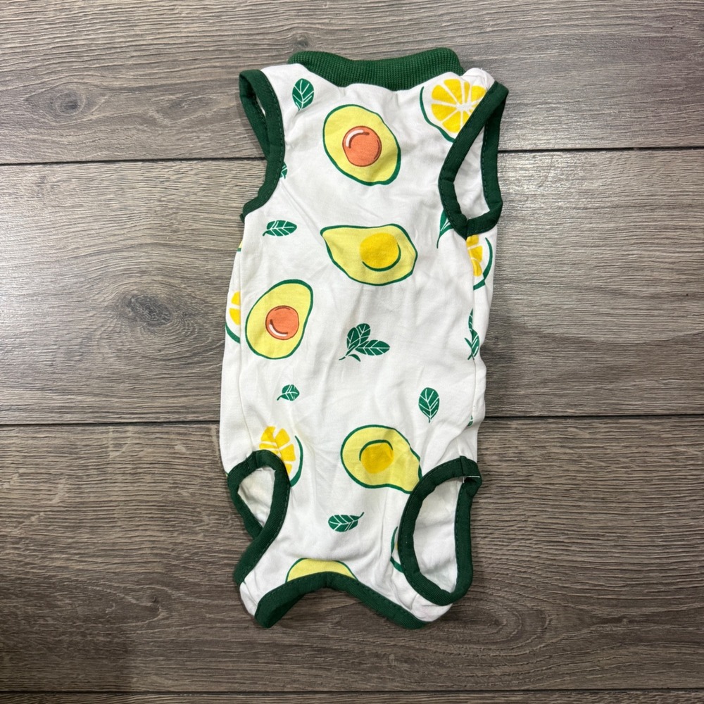 Medium Dog Clothing Avocado Fruit Print Romper Green White Pet Jumpsuit M